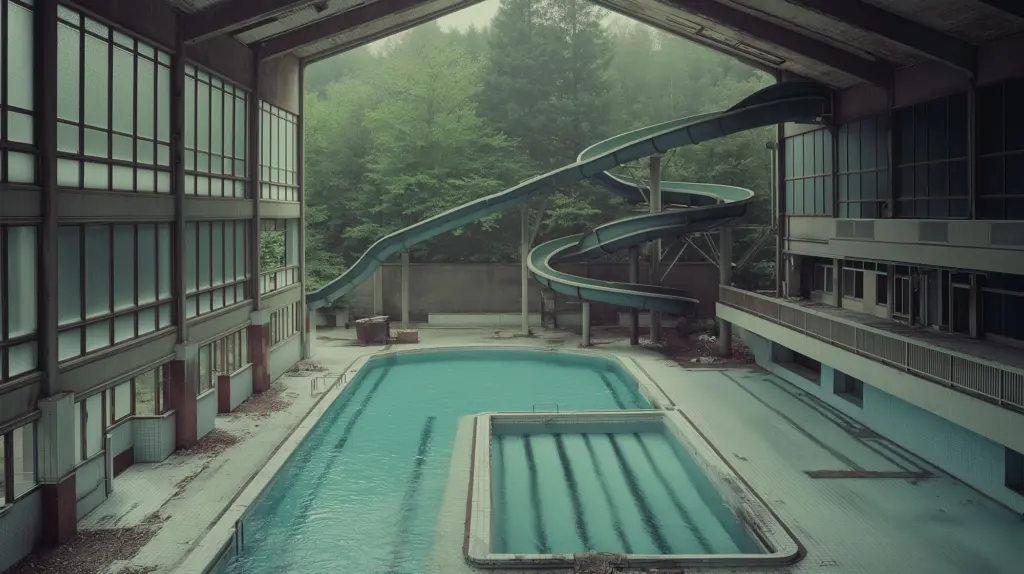 Imaginary abandoned indoor training pool